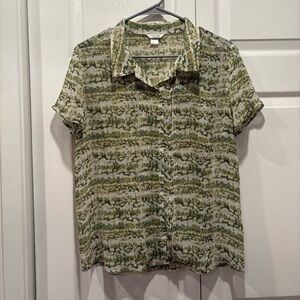 Patterned Green Christopher & Banks Button Up Blouse - Size Large